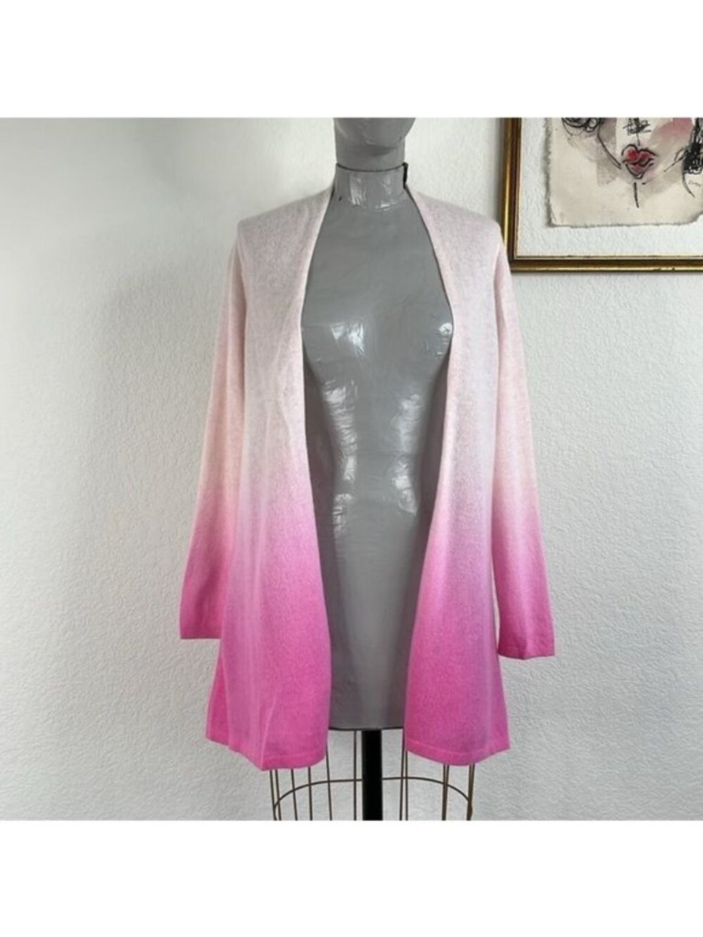 Pure Collection Cashmere Ombre Gradient Pink Open Front Cardigan Sweater